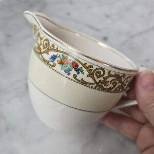 Elegant Vintage Cream and Gold Floral Trim Creamer By Johnson Bros